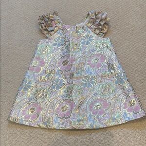 Pippa and Julie Floral Metallic Dress with Ruffled Sleeves Size 3T